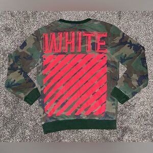 Off-White Camouflage and Red Striped Men's Sweater